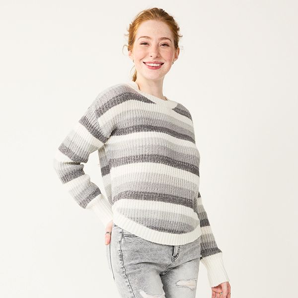 Juniors' SO® Cozy Shirttail Hem Sweater - Gray Stripe (XX LARGE)