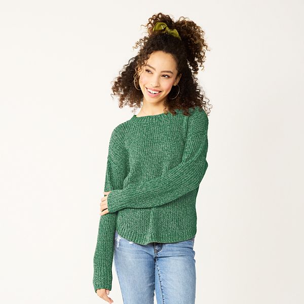 Juniors' SO® Cozy Shirttail Hem Sweater - Green Marl (LARGE)