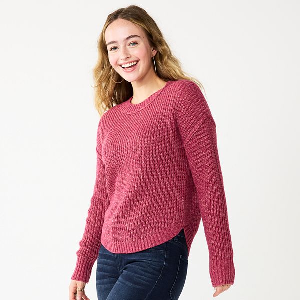 Juniors' SO® Cozy Shirttail Hem Sweater - Mauve Marl (LARGE)