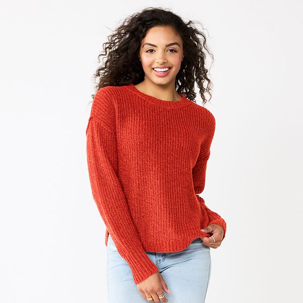 Juniors' SO® Cozy Shirttail Hem Sweater - Orange Marl (SMALL)