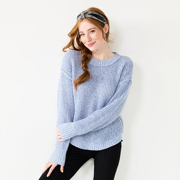 Juniors' SO® Cozy Shirttail Hem Sweater - Peri Marl (X LARGE)