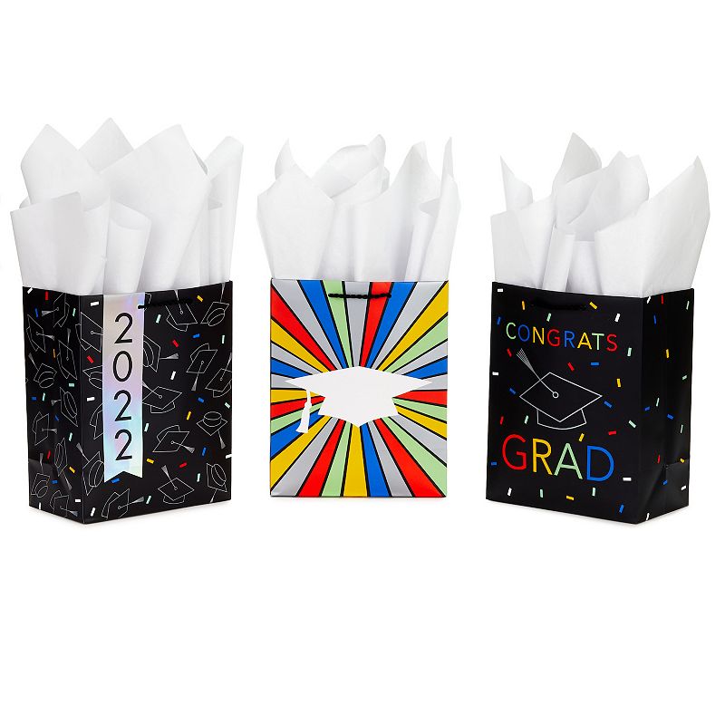 Hallmark 3-Count Medium Graduation Gift Bags with Tissue Paper, Multicolor