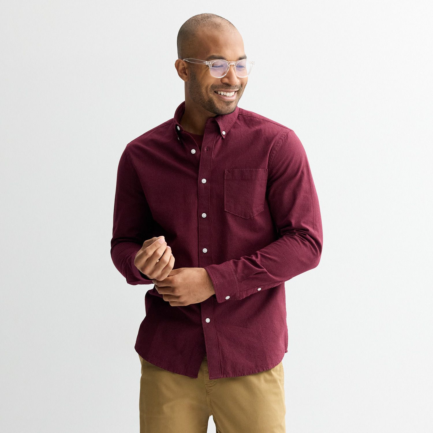 Мужская рубашка Sonoma Goods For Life Long Sleeve Perfect Length Button-Down, цвет: Винный — фото 1