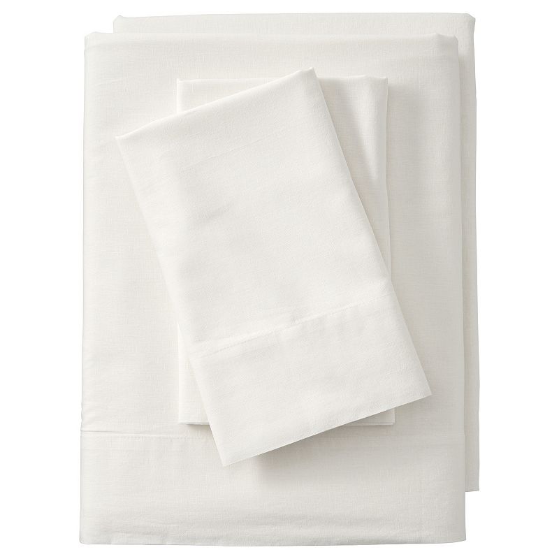 Lands End Garment Washed Cotton Hemp Blend Sheet Set with Pillowcases, Whi