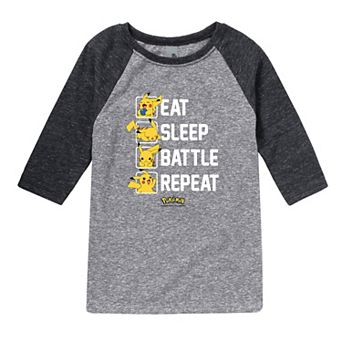 Boys 8-20 Pokemon Eat Sleep Battle Graphic Raglan Tee