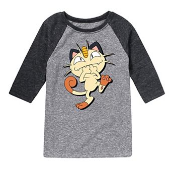 Boys 8-20 Pokemon Meowth Shadow Graphic Raglan Tee