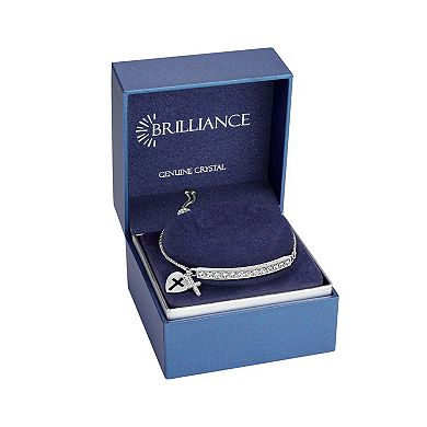 Brilliance Silver Plated "Siempre Con Fe" Crystal Cross Adjustable Bracelet