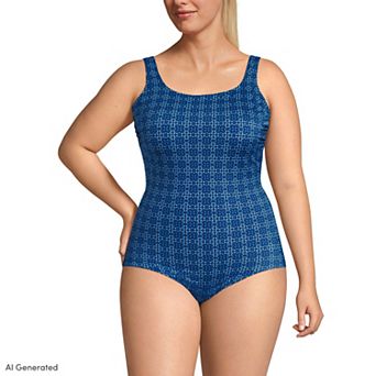 Plus Size Lands' End Tugless UPF 50 Sporty One-Piece Swimsuit