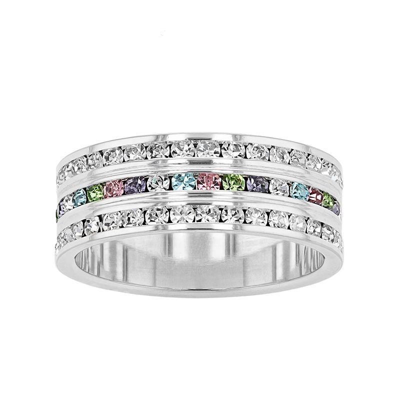 Traditions Jewelry Company Sterling Silver Clear & Multicolored Crystal Three-Row Ring, Women's, Size: 9, Silver Tone Team