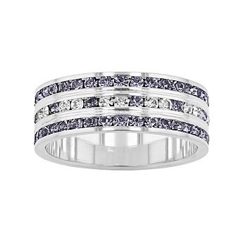 Traditions Jewelry Company Sterling Silver Gray & Clear Crystal Three Row Ring