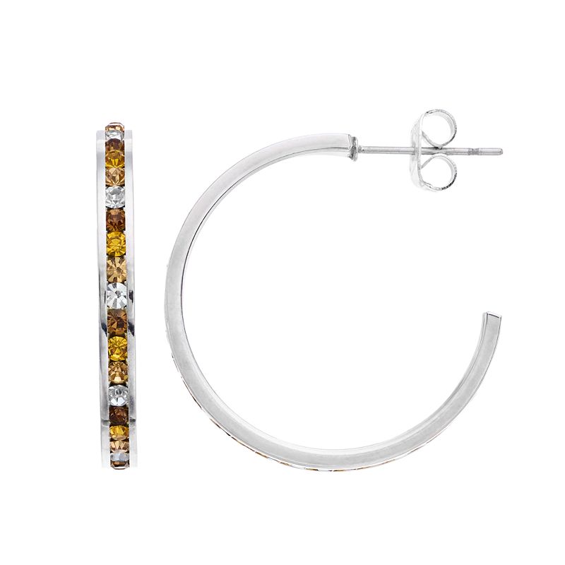 Traditions Jewelry Company Silver Tone Crystal C-Hoop Earrings, Women's, Size: 1, Silver Tone Brown