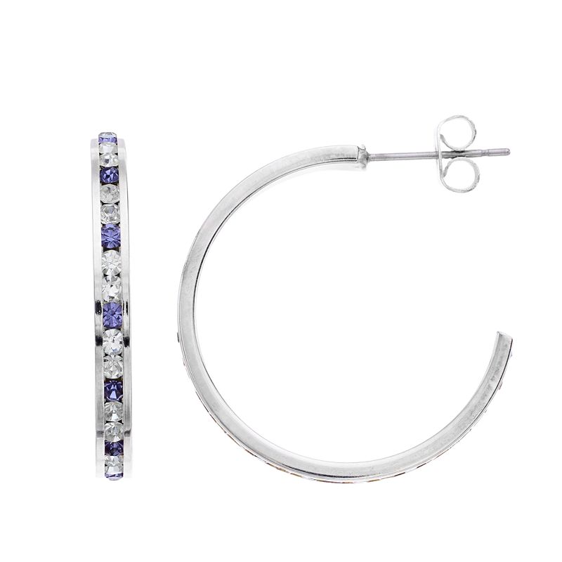 Traditions Jewelry Company Silver Tone Crystal C-Hoop Earrings, Women's, Size: 1, Silver Tone Purple