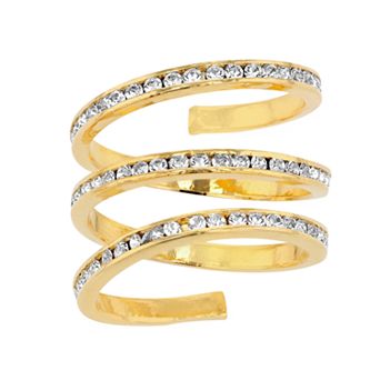 Traditions Jewelry Company 18k Gold Over Fine Silver Plated Three Row Spiral Crystal Accent Ring