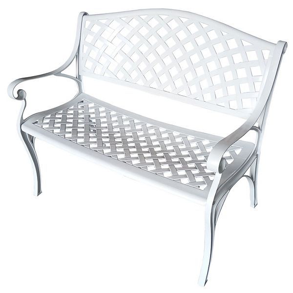 Modern Aluminum Patio Bench - White - Oakland Living: Weather-Resistant 3-Seater, Cast Aluminum, Outdoor Garden Bench