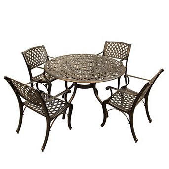 Ornate Lattice Round Dining Table & Chair 5 pc Set