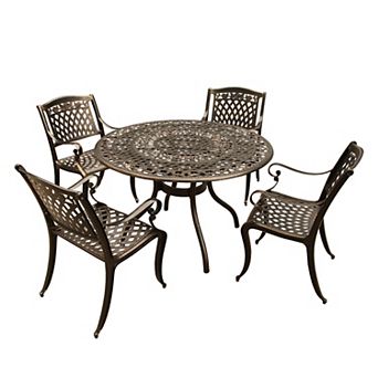 Rose Detail Ornate Lattice Round Dining Table & Chair 5 pc Set