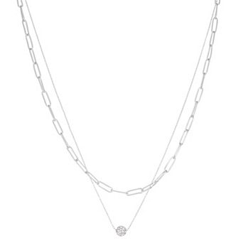 Nine West Silver Tone 2 Two Pave Ball Necklace