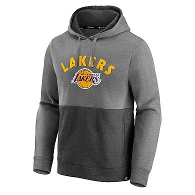 Men's Fanatics Branded Heathered Charcoal/Black Los Angeles Lakers Block Party Applique Color Block Pullover Hoodie