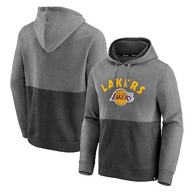 Men's Fanatics Branded Heathered Charcoal/Black Los Angeles Lakers Block Party Applique Color Block Pullover Hoodie