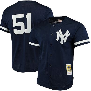 Men's Mitchell & Ness Bernie Williams Navy New York Yankees Fashion Cooperstown Collection Mesh Batting Practice Jersey