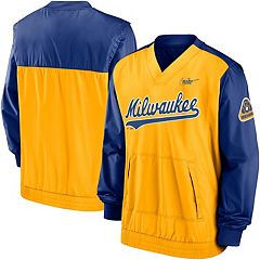 Men's Stitches Powder Blue/Royal Milwaukee Brewers Cooperstown Collection  V-Neck Team Color Jersey