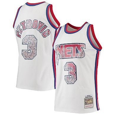 Men's Mitchell & Ness Drazen Petrovic White New Jersey Nets 1996-97 Hardwood Classics NBA 75th Anniversary Diamond Swingman Jersey