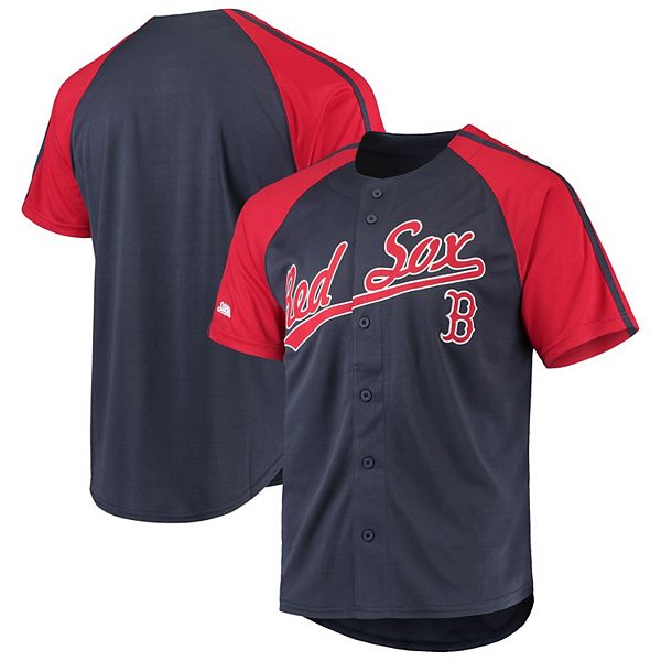 Men's Stitches Navy Boston Red Sox Button-Down Raglan Replica Jersey