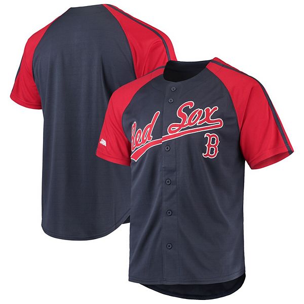 Men's Stitches Navy Boston Red Sox Button-Down Raglan Replica