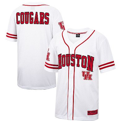 Men's Colosseum White Houston Cougars Free Spirited Mesh Button-Up Baseball Jersey