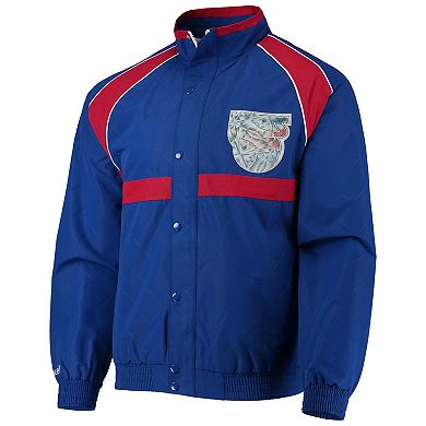 Men's New Jersey Nets Blue Mitchell & Ness Hardwood Classics 75th Anniversary Authentic Warmup Raglan Full-Snap Jacket