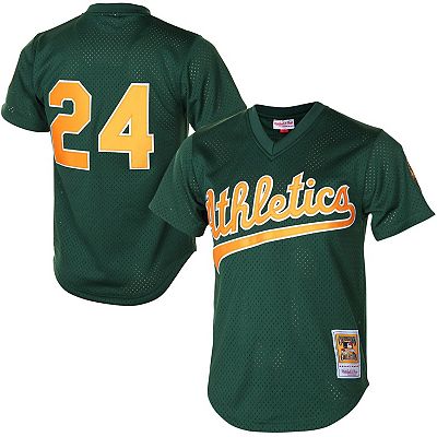 Men s Mitchell Ness Rickey Henderson Green Oakland Athletics 1998 Cooperstown Mesh Batting Practice Jersey