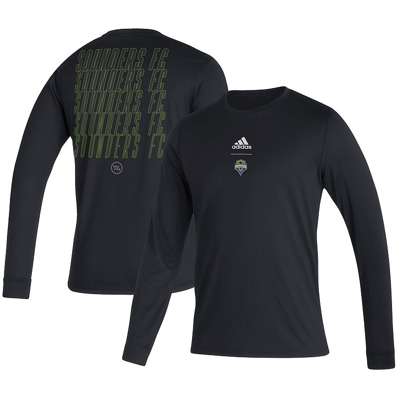 Mens adidas Black Seattle Sounders FC Club Long Sleeve T-Shirt, Size: Medi