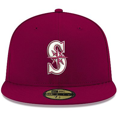 Men's New Era Cardinal Seattle Mariners Logo White 59FIFTY Fitted Hat