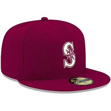 Men's New Era Cardinal Seattle Mariners Logo White 59FIFTY Fitted Hat