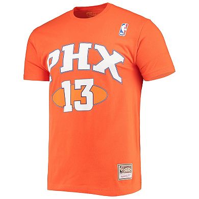 Men's Mitchell & Ness Steve Nash Orange Phoenix Suns Hardwood Classics Stitch Name & Number T-Shirt