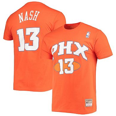 Men's Mitchell & Ness Steve Nash Orange Phoenix Suns Hardwood Classics Stitch Name & Number T-Shirt