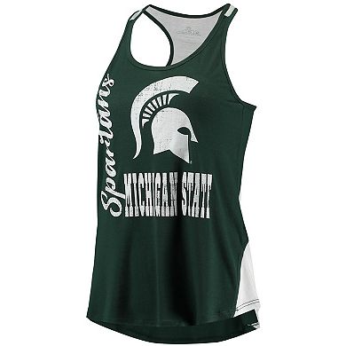 Women's Colosseum Green/White Michigan State Spartans George Glass 2-Hit Scoop Neck Racerback Tank Top