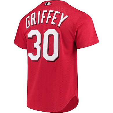 Men's Mitchell & Ness Ken Griffey Jr. Red Cincinnati Reds Cooperstown Collection Mesh Batting Practice Button-Up Jersey