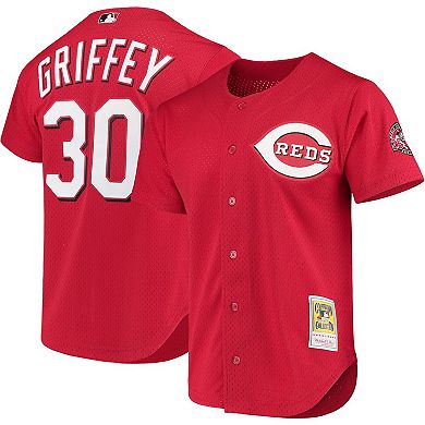 Men's Mitchell & Ness Ken Griffey Jr. Red Cincinnati Reds Cooperstown Collection Mesh Batting Practice Button-Up Jersey