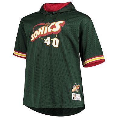 Men's Mitchell & Ness Shawn Kemp Green/Red Seattle SuperSonics Hardwood Classics Big & Tall Name & Number Short Sleeve Hoodie