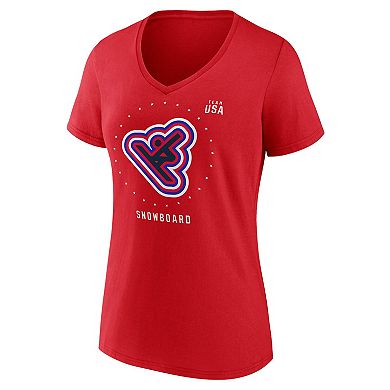 Women's Fanatics Branded Red Team USA Snowboard V-Neck T-Shirt