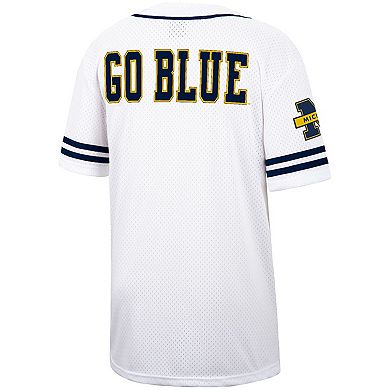 Men's Colosseum White/Navy Michigan Wolverines Free Spirited Baseball Jersey