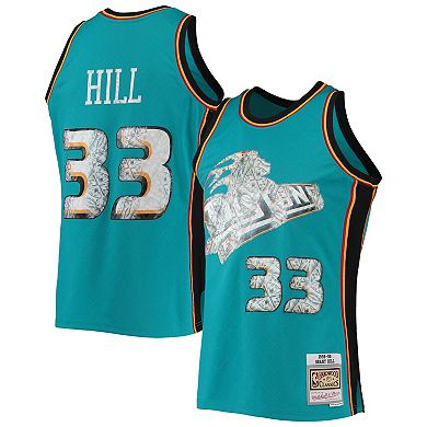 Men's Mitchell & Ness Grant Hill Teal Detroit Pistons 1996-97 Hardwood Classics NBA 75th Anniversary Diamond Swingman Jersey