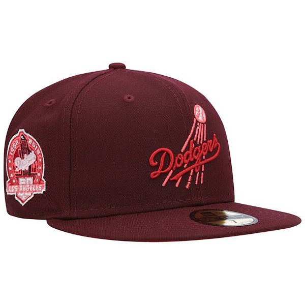 Los Angeles Dodgers Fitted New Era 59Fifty White Logo Cap Hat Burgundy Grey  UV