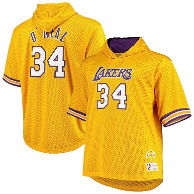Men's Mitchell & Ness Shaquille O'Neal Gold/Purple Los Angeles Lakers Big & Tall Name & Number Short Sleeve Hoodie