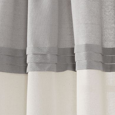 Lush Decor Farmhouse Faux Linen Colorblock Pleated Window Curtain Panel