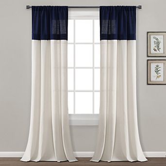 Lush Decor Farmhouse Faux Linen Colorblock Pleated Window Curtain Panel