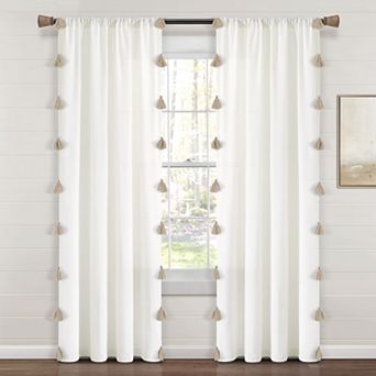 Lush Decor Boho Faux Linen Texture Tassel Rod Pocket Window Curtain Panel