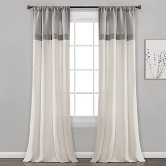 Lush Decor Farmhouse Faux Linen Pair of 2 Colorblock Pleated Window Curtain Panels