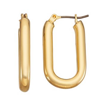 Nine West Gold Tone Long Hoop Earrings